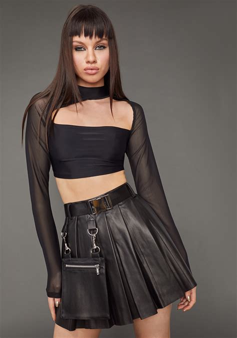 Poster Grl Pleated Skirt With Pocket Black Vegan Leather Dolls Kill