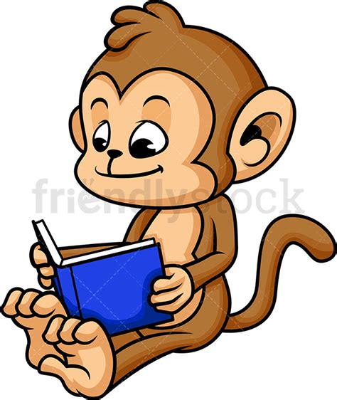 Monkey Reading Book Cartoon Vector Clipart Friendlystock