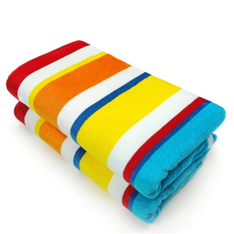 2 Pack 32” X 62” Cotton Velour Beach Towel Set Soft Oversized Bath Towels