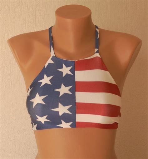 American Flag Bikini Topamerican Flag High Neck Halter Bikini Etsy