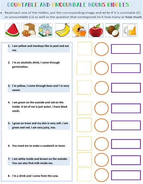 Countable And Uncountable Nouns Worksheet For Tea