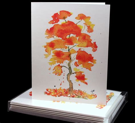 Set Of Original Print Watercolor Fall Tree Cards Fall Tree Etsy