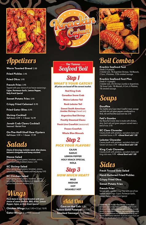 Krackin Cajun Seafood House Joplin menu in Joplin, Missouri, USA
