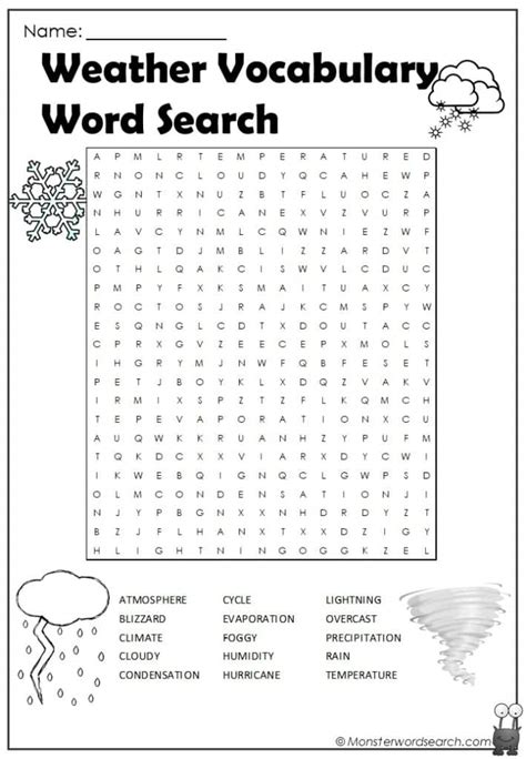 Weather Vocabulary Word Search Monster Word Search