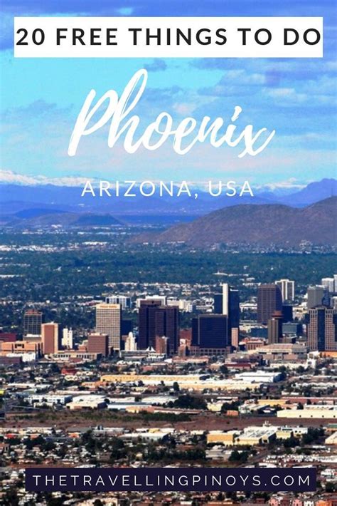 the city skyline with text overlaying 20 free things to do in phoenix arizona