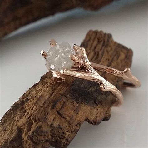 Rough Diamond Twig And Branch In Solid Gold Engagement Etsy Twig