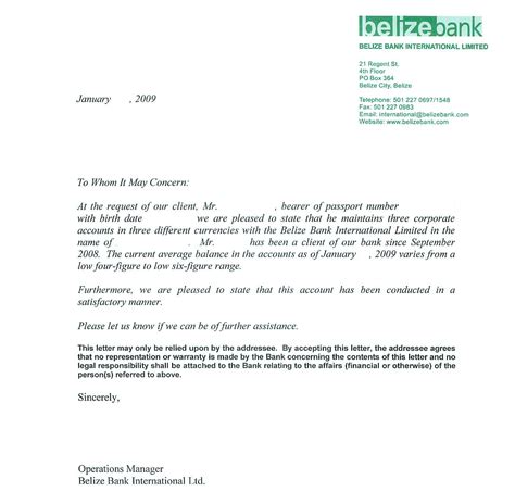 Sample Bank Reference Letters Starting Business