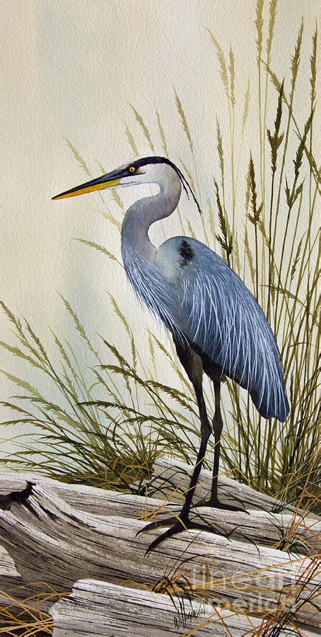 Great Blue Heron Shore Painting By James Williamson Pixels