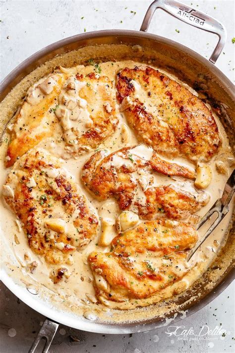 Heat a large saute pan to high heat. Double Crunch Garlic Chicken Breasts | Creamy garlic ...