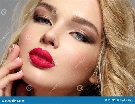 Beautiful Young Blond Girl With Red Lips Stock Image Image Of Female Perfect 112010193