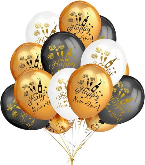 50pcs Gold Black White Happy New Year Balloons New Year Eve