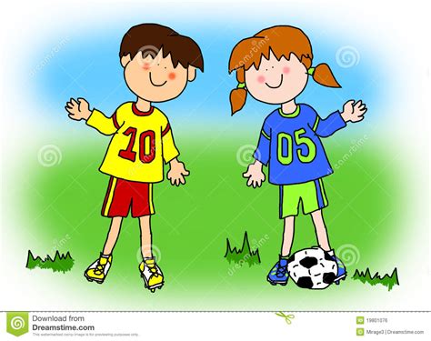 Boy And Girl Cartoon Soccer Player Royalty Free Stock