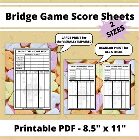 Bridge Game Score Sheets Printable Bridge Score Pad Bridge Etsy