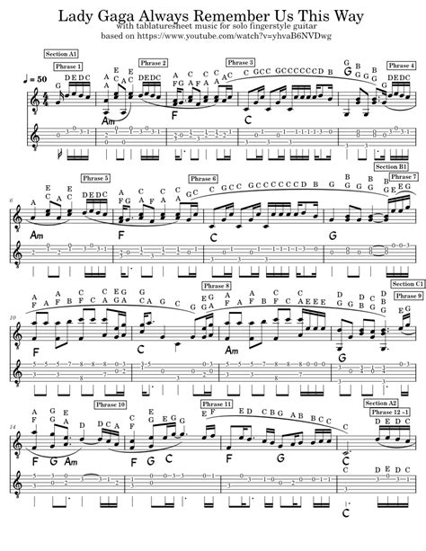 Always Remember Us This Way Anthemscore Sheet Music For Guitar Solo