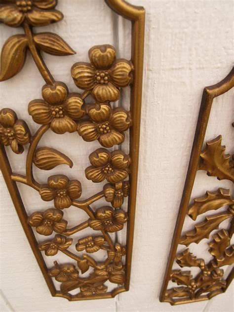 vintage floral metal wall plaques by sexton etsy