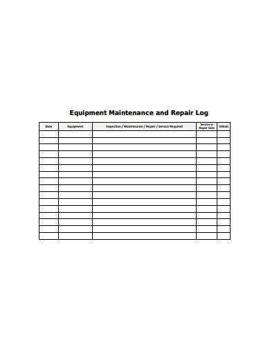 Free 11 Equipment Maintenance Log Templates In Pdf Ms Word
