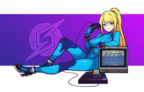 Обои Long Hair Blue Eyes Ponytail Blonde Big Boobs Smiling Samus