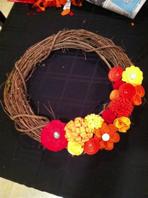 Felt Flower Wreath Fall Decor Branch Wreath Red Yellow Orange Easy