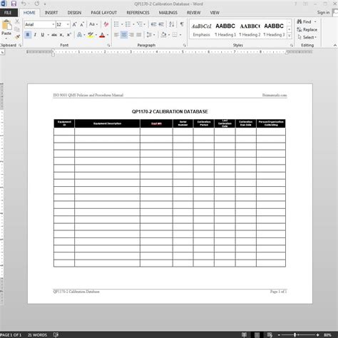 Iso Calibration Record Iso Template