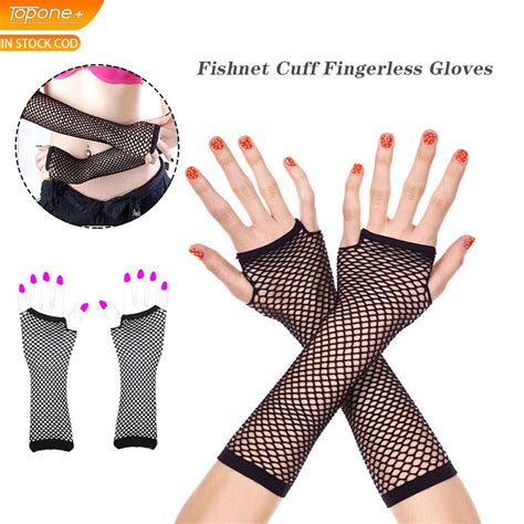 Women Fishnet Gloves Fingerless Black Nylon Hollow Out Fingerless Mesh