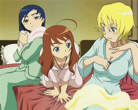 Three Girls In Pajama Anime Characters Illustration Hd Wallpaper Wallpaper Flare