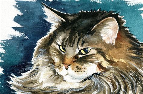 Baby Maine Coon Portrait Painting By Dora Hathazi Mendes