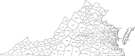 Black And White Virginia Digital Map With Counties