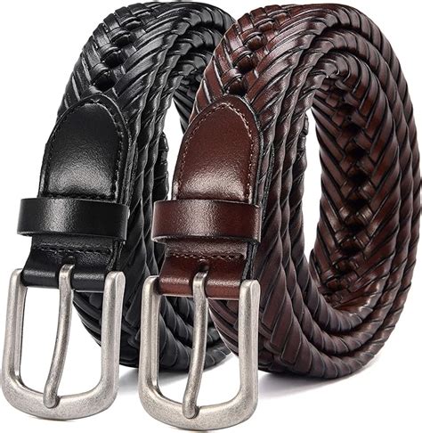 Chaoren Braided Belt For Men 2 Pack Mens Belt Leather 1 18 In T