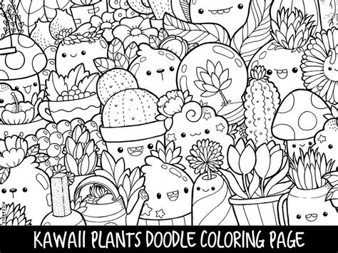 Plants Doodle Coloring Page Printable Cute Kawaii Coloring Page For