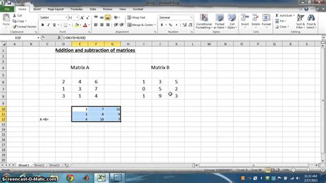 addition andsubtraction of matrices using excel youtube
