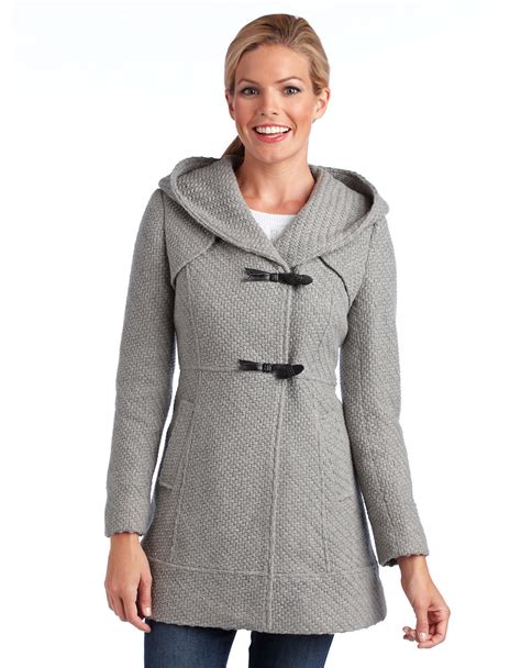 Lyst Jessica Simpson Hooded Toggle Coat In Gray
