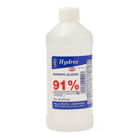 Hydrox Isopropyl 91 Rubbing Alcohol 16oz Bottles Case Of 12