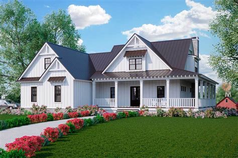 Two Story 5 Bedroom Modern Farmhouse With Wraparound Porch On A Walkout