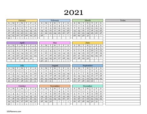 Year At A Glance Calendar 2021 Free Letter Templates