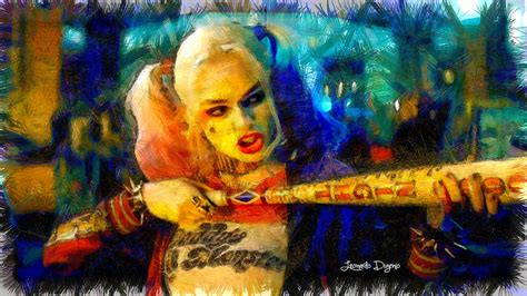 Margot Robbie Playing Harley Quinn Pencil Style Pa2 Painting By