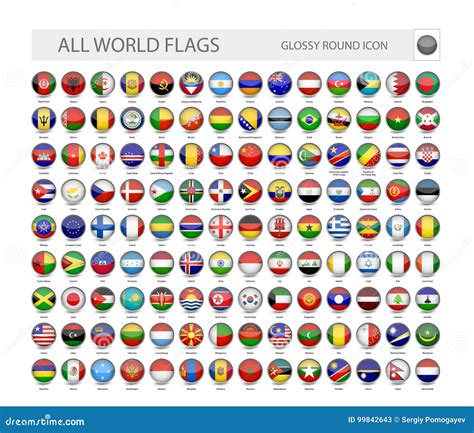 Round Glossy World Flags Vector Collection Stock Vector Illustration
