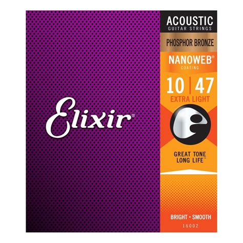 Elixir E16002 Nanoweb Phosphor Bronze Strings 10 47 Gear4music