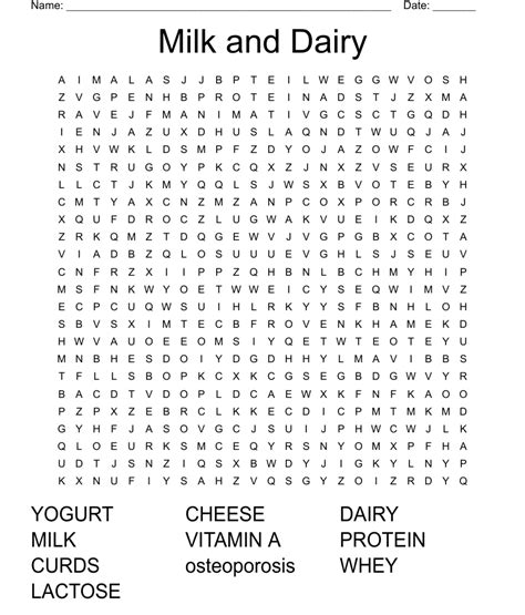 Milk And Dairy Word Search Wordmint