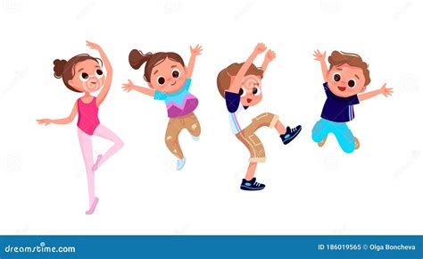 Group Of Dancing Children Creative Kids Cartoon Vector