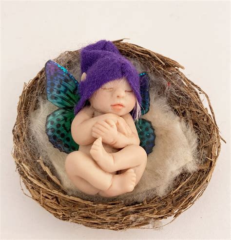 Reborn Fairy Doll Miniature Winged Baby In Nest Etsy