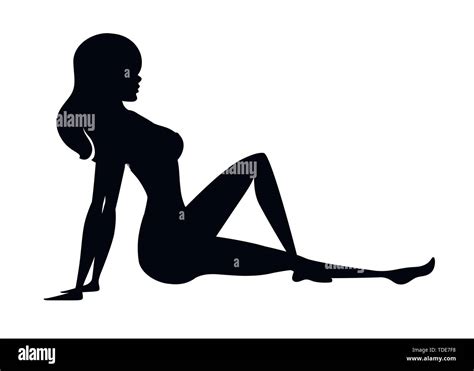 Black Silhouette Beautiful Women In Swimsuit Sitting Cartoon Character