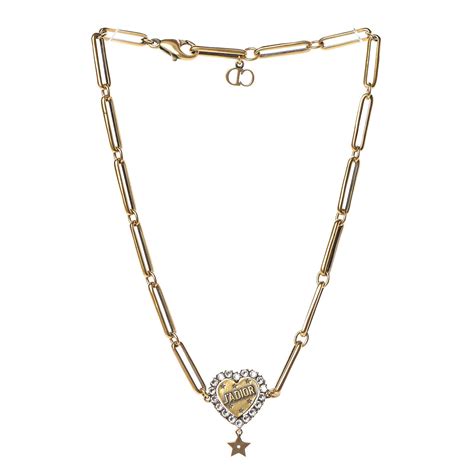 Christian Dior Metal Crystal Heart Jadior Choker Necklace Aged Gold 473220