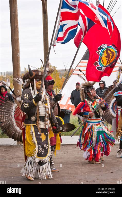 Grand Entry With Flags Adult Male Native Warrior First Nations Pow Wow Blackfoot Crossing