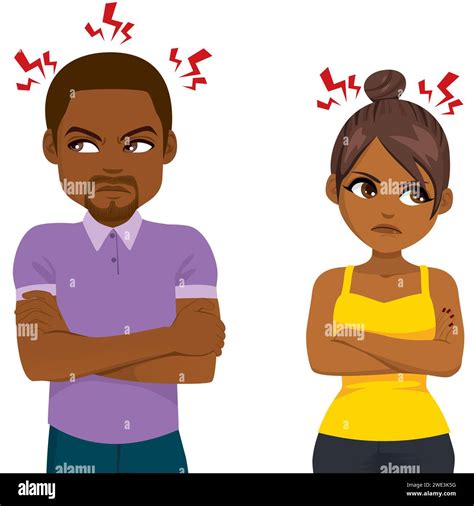 Angry Black Couple Ignoring Each Other Looking Away Upset After Fight