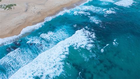 Wallpaper Ocean Waves Foam Beach Sand Aerial View Resolution