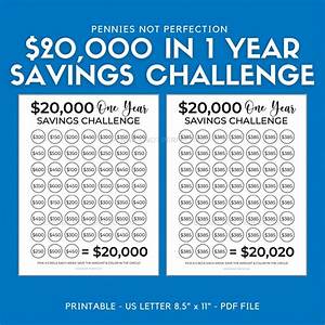 20 000 Dollar Savings Challenge Tracker Printable