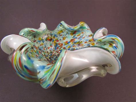 Reserve Vintage Murano Confetti Bowl Art Glass Multicolored