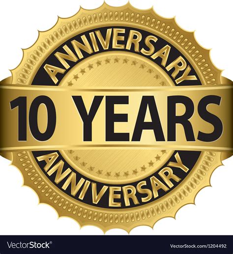 10 Years Anniversary Golden Label With Ribbon Vector Image