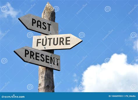 Past Future Present Crossroads Sign With Three Arrows Stock Image