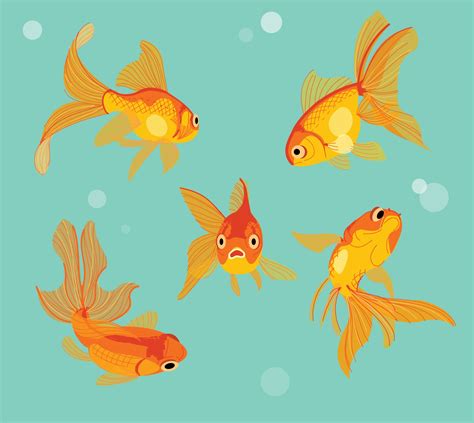 Goldfish In A Fish Tank Hand Drawn Style Vector Design Illustrations